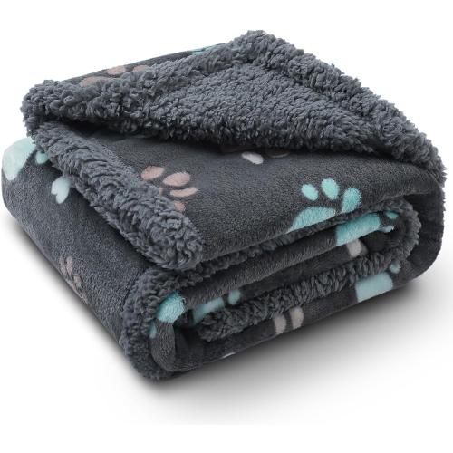 Luciphia Waterproof Pet Blankets Whith Paw Print for Couch Sofa Bed Cover, Liquid Pee Proof Soft Fluffy Dog Blanket Washable, Reversible Furniture Protection Puppy Cat, Bone, X-Large(57 x 65)