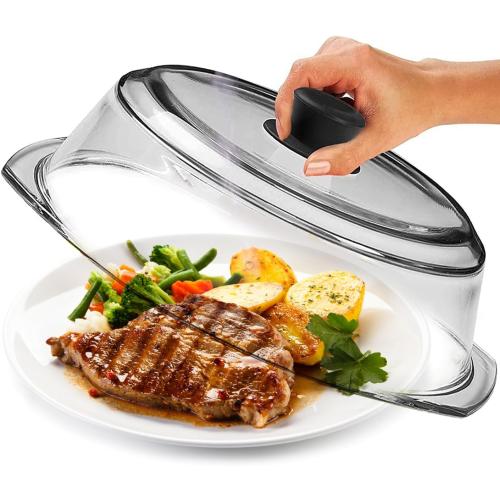 10in Tall Glass Microwave Splatter Cover for Food - Cookware & Bakeware Serving Dish Cover, Plate Splatter Guard Lid with Easy Grip Silicone Handle Knob - 100% Food Grade BPA Free & Dishwasher Safe - 10in.