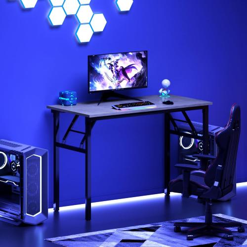 DlandHome Folding Desk Small Desk 31.5 inches Small Computer Desk for Home Office Folding Table Writing Table for Small Spaces No Assembly Required Grey & Black Frame