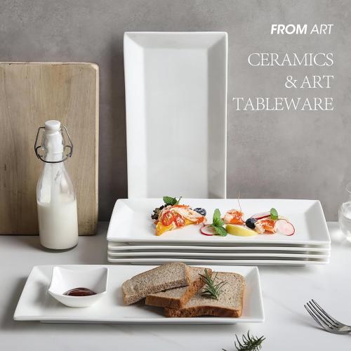 Rectangular Serving Platter Set, 12 Inch Large Serving Plates, Stackable Serving Tray for Wedding, Ceramic White Serving Platters for Entertaining, Dishwasher & Oven Safe, Gift for Housewarming (4PCS)
