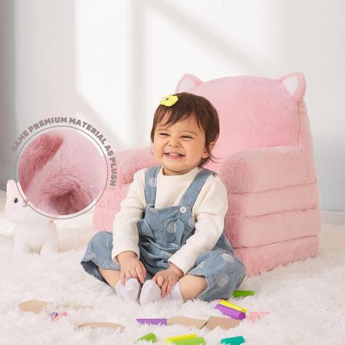 Color Pink MONKISS Kids Couch, Comfy Toddler Chair, 2 in 1 Fold Out Kids Sofa to Lounger, Baby Sleeper Chair, Toddler Furniture, Birthday Gifts for Girls, 18  Months, Pink