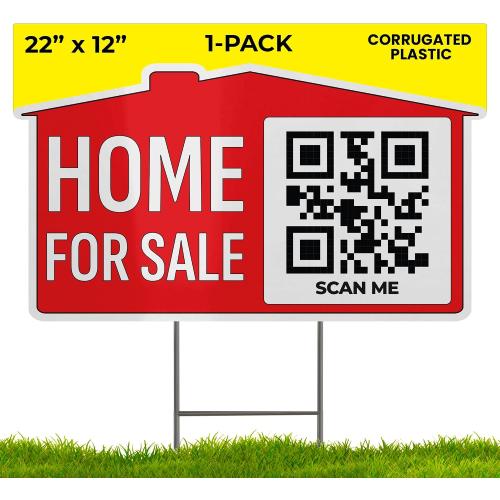 22×12 Home For Sale Sign (1-Pack) - Weatherproof, Double-Sided | Corrugated Plastic | Stakes & QR App Included