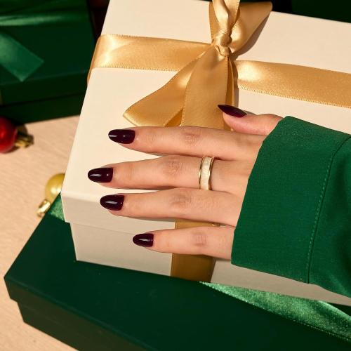 BTArtbox Press On Nails Short - Dark Red Press on Nails, Short Oval Fake Nails with Nail Glue, Fit Perfectly & Natural Reusable Stick on Nails in 16 Sizes Soft Gel Nail Kit, Coffee Bean