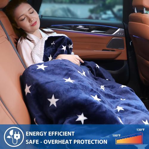 Car Heated Blanket - 12-Volt Portable Blanket for Car, Truck, SUV, RV - Soft Flannel and Sherpa - Travel Size 59 x 43