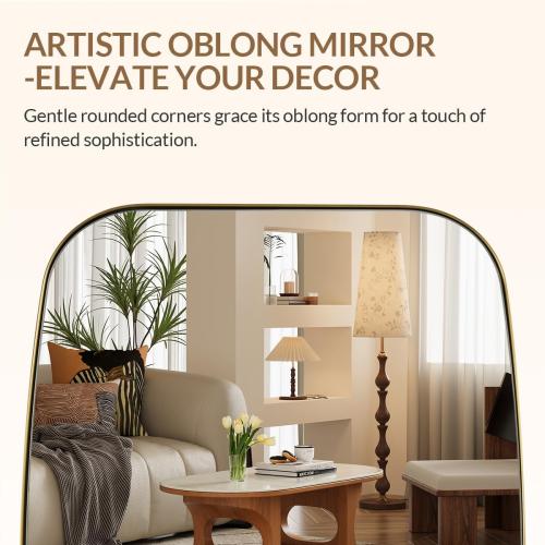 ANDY STAR Brass Bathroom Mirror, Size 24x32’’ Brushed Gold Metal Frame Oblong Mirror for Bathroom, Modern Gold Oval Bathroom Mirror for Over Sink, Hangs Horizontal or Vertical