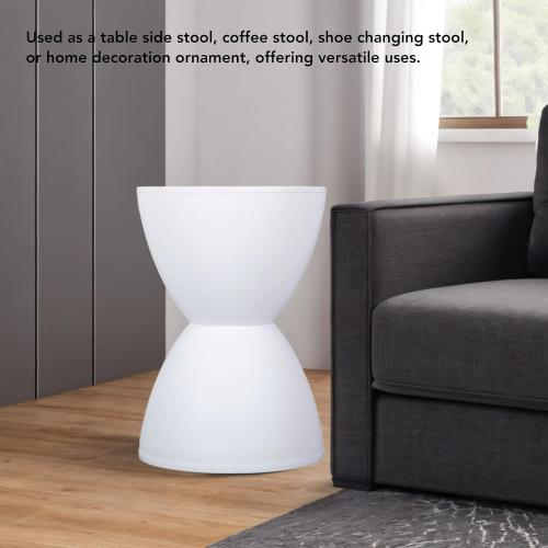 Modern Hourglass Shaped Accent Stool, White, Polypropylene (PP), 16.93 x 11.81 x 17.01 inches, Glossy Plastic Finish, 250 lbs Weight Limit