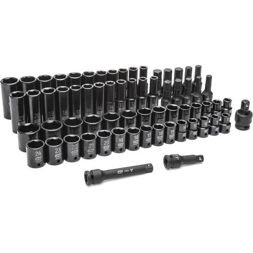 GEARWRENCH 65 Piece 1/2 Drive Standard & Deep SAE/MM Impact Socket Set - 89095