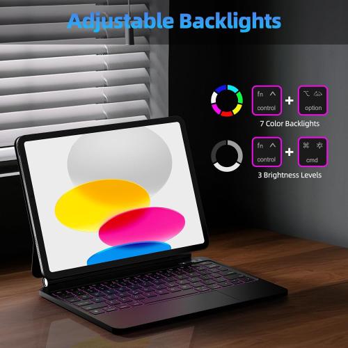Magic Keyboard Case for iPad Pro / iPad Air (4/5 generation) - 7-Color Backlit, Floating Cantilever Stand, Multi-Touch Trackpad, Grey