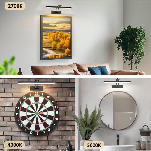 Yuichoy 2 Pack Picture Lights for Wall Battery Operated, 12 inch Wireless Art Lighting for Painting, 6 Colors Picture Frame Lights with Remote, Dimmable 4200mAh Gallery Light, Black