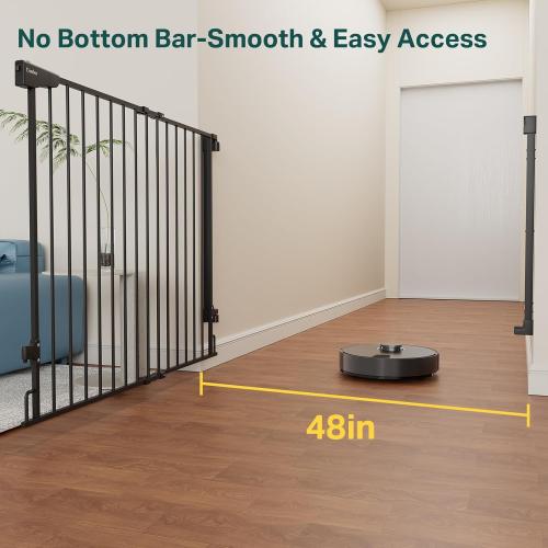 Cumbor 34 Extra Tall No Bottom Bar Baby Gate for Stairs, Hardware Mounted Dog Gate Indoor for Larger Pets, Expandable 31.6-48 Safety Gate for Doorways, Wide Walk Thru Door for Easy Access (Black)