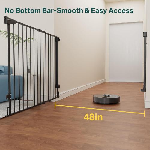 Cumbor 34 Extra Tall No Bottom Bar Baby Gate for Stairs, Hardware Mounted Dog Gate Indoor for Larger Pets, Expandable 31.6-48 Safety Gate for Doorways, Wide Walk Thru Door for Easy Access (Black)
