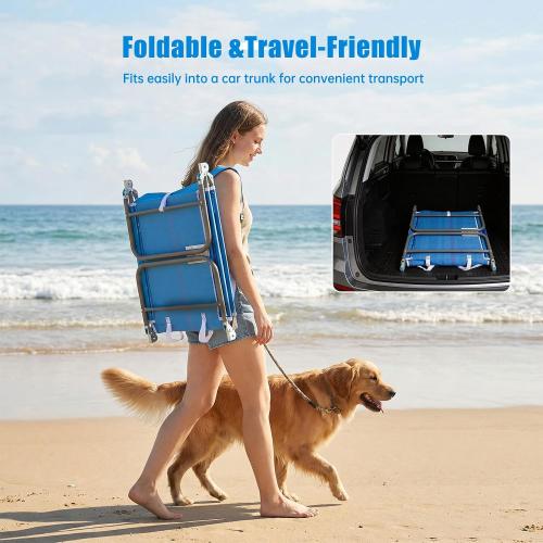 SUNNYFEEL Beach Lounge Chair, Reclining Beach Chairs Lay Flat, Sun Face Down Tanning Chair, Folding Camping Chairs Portable Camp Cot with Straps for Outdoor/Picnic/Lawn