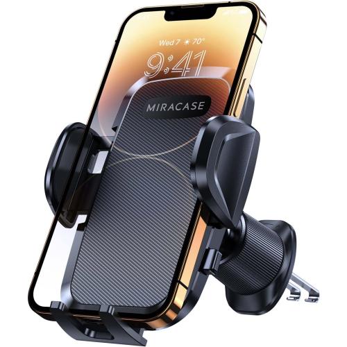 Miracase Phone Holders for Your Car with Upgraded Double Metal Hook Clip, Air Vent Cell Phone Car Mount, Universal Automobile Cradle Fit for iPhone Android and All Smartphones, Light Black