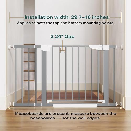 Cumbor 29.7-46 Baby Gate for Stairs, Auto Close & Dual Lock Dog Gate for the House, Mom's Choice Awards Winner-Pressure Mounted Pet Gates for Doorways & Hallways, Walk-Through Child Gate Indoor, Gray