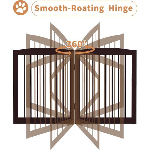 Freestanding Dog Gates with Door Walk Through, 80 inch Wide Gates Indoor, Dog Fences Indoor, Support Feet Included, 4 Panels, 32 Tall, Dark Brown