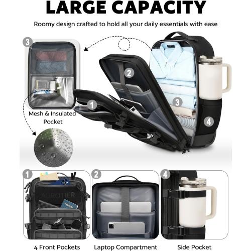Rolling Tactical Laptop Backpack, 17 Inch Wheeled Military Computer Backpack for Men and Women, Roller Carry on Luggage for Work Travel, Overnight Molle Outdoor Hiking Bag with Wheels, Black