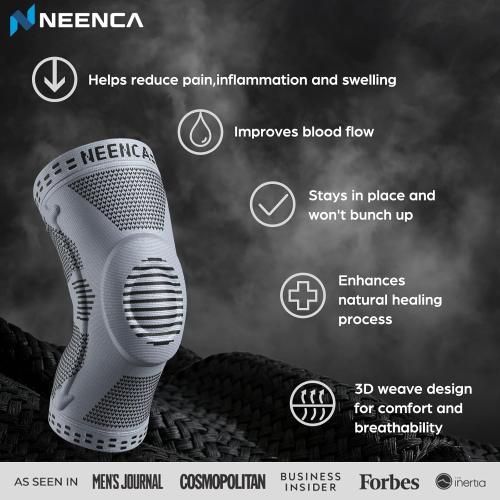 NEENCA Professional Knee Brace for Pain Relief, Medical Knee Support with Patella Pad & Side Stabilizers, Compression Knee Sleeve for Meniscus Tear, ACL, Joint Pain, Runner, Workout (Gray, Small)