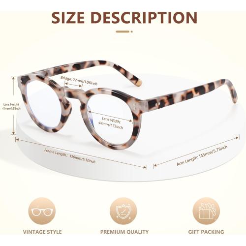 EASY READ Retro Round Blue Light Blocking Reading Glasses for Women,Anti UV Readers for Women with Spring Hinge