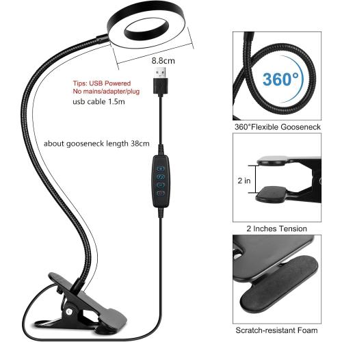 Desk Clip on Lamp for Reading Home Office, 10 Dimmable Brightness 3 Modes, Clamp Light for Bed Headboard