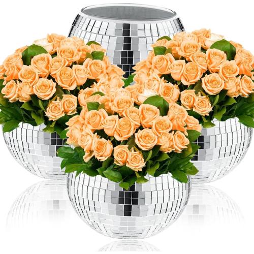 4 PCS Disco Ball Vase & Candle Holder, 5x6inches Mirrored Disco Ball Planter - Perfect Decoration for Living Room, Bedroom, Dining Table, Wedding, Party, Birthday