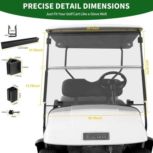 Golf Cart Foldable Windshield 3/16 (5MM) Thicken for 1995-2013 EZGO TXT & Medalist, 40.75 W×33.85 H, Fits 3/4 Rail Front Folding Windscreen Glass Scratch-Resistant, Shatterproof, Anti-UV