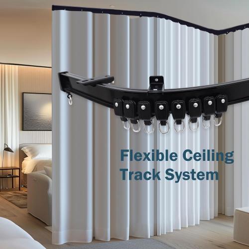 MaKefeile Flexible Ceiling Curtains Track, Bendable Ceiling Mount Curtain Track for Room Divider, Aluminum Curtain Tracks Rail with Hooks Set for Window RV Shower Privacy Outdoor Hospital, Black 3-9ft
