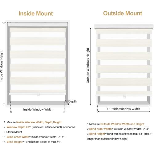 Allbright Cordless Free Stop Zebra Window Blinds 35 W×64 H, Dual Layer Roller Shade Room Darkening Sheer Shades, Light Filtering Window Shades, Easy to Install Beige