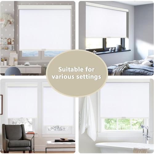 Cordless Blackout Roller Shades Blinds for Windows Free-Stop,Pull Down Room Darkening with Valance,Thermal Insulated Woven Fabric Window Door Blinds for Home,Office,White 49 W x 72 L
