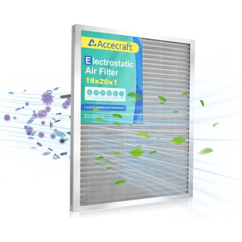 Size 18x20x1 Electrostatic Air Filter, Washable & Reusable Aluminum AC/HVAC Furnace Filter, MERV 8, Lasts a Lifetime, Healthier Home or Office(Actual Size: 17.52x19.76x0.86)