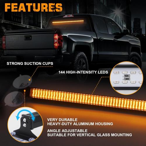 XRIDONSEN 35 inch Traffic Advisor Amber Light Bar 144 LED Rear Window Strobe Lights Emergency Warning Flashing Safety Interior Windshield Lights w/Directional for Plow Trucks Construction Vehicles