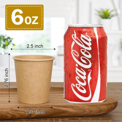 300 Pcs 6 oz Kraft Paper Cups - Disposable Paper Cups Hot Cold Beverage Drinking Cup for Coffee, Water, Tea, Juice, Espresso & Cortado