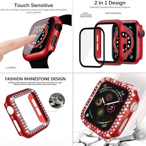 JOHIPI 3-Pack Compatible With Apple Watch Band 38mm 40mm 42mm 44mm   Case, Women Jewelry Bling Diamond Metal Strap with Diamond Case and Glass Screen Protector Case For iWatch Series SE 6 5 4 3 2 1