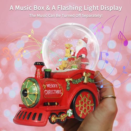 Christmas Snow Globe,Musical Water Globe with 8 Music & Colourful Lights,100mm Holiday Glitter Globe,Christmas Home Decoration,Xmas Gifts for Kids(Train)
