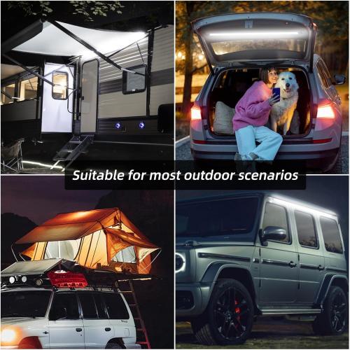 12V LED Light, Dimmable Camping Lights, Weatherproof IP67, Magnetic Mounting, All-in-One Portable Lighting for RV, Camping Tent Car Trailer Boat, White 4Pcs
