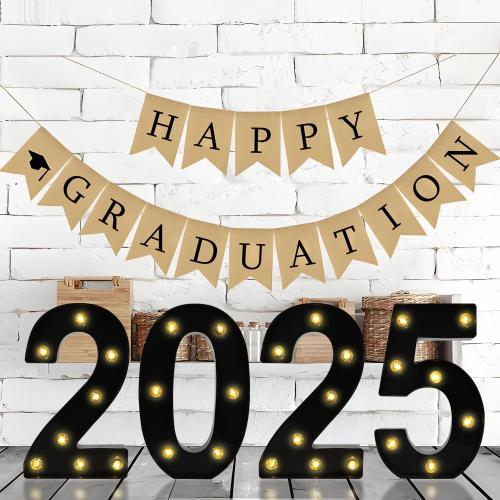 2025 Light Up Numbers, Graduation Decorations Numbers Marquee Signs Class of 2025 Marquee Lights for Birthday, New Year, High School College Graduation Party Decor-Black