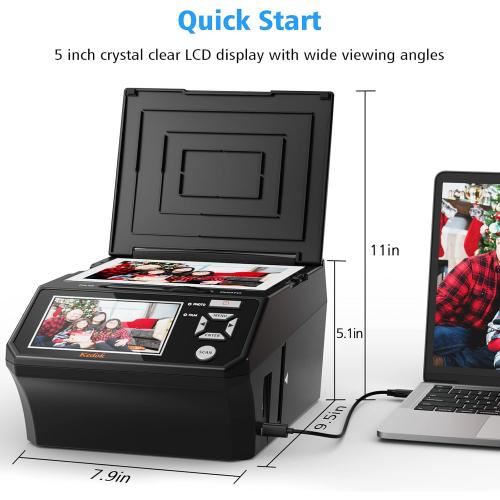 Photo,NameCard,Slide & Negative Scanner with Large 5 LCD Screen,Film and Slide Digitizer-Convert 35mm,110 Film/Photo(3R,4R,5R)/NameCard to 22MP Digital JPEG-8GB SD Card Included