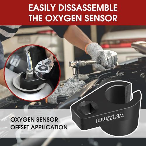 5PCS O2 Oxygen Sensor Socket Set, 3/8 in Drive, 7/8 in (22mm), Premium Removal Tool with Thread Chasers & Offset Wrenches, Heavy-Duty Automotive Kit for Easy Installation & Repair