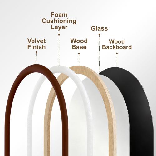 Delma Arched Full Length Mirror, Free Standing Floor Velvet Finish Frame Mirror for Leaning or Hanging, Soft Touch Bedroom & Living Room Decor, Brown