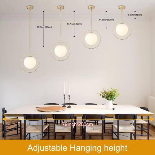 Gold Pendant Light for Kitchen Island, Brass Globe Pendant Light Fixtures,Mid Century Hanging Light Fixtures, Large Lighting with Adjustable Height for Dinning Room