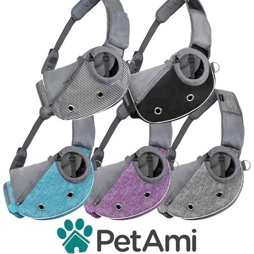 PetAmi Dog Sling Carrier for Small Dogs, Puppy Carrier Sling Purse, Dog Bags For Traveling, Carrying Bag to Wear Medium Cat, Adjustable Crossbody Pet Travel Poop Bag Dispenser, Max 5 lbs, Stripe Black