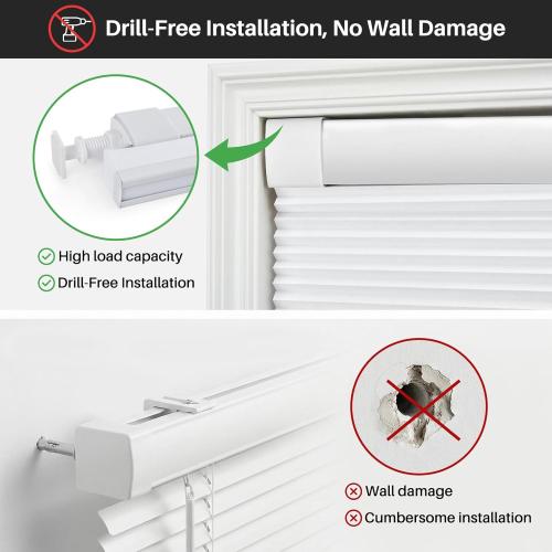 No Drill Cordless Cellular Shades, 30s Easy Install Honeycomb Window Shades, Light Filtering Thermal Insulated Blinds for Bedroom Kitchen Bathroom (White, 35 W x 48 H)