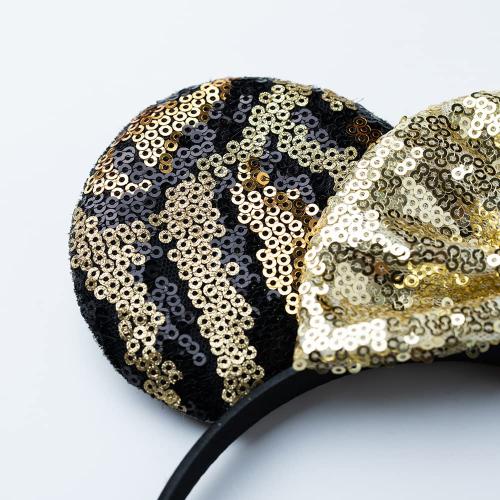 Foeran Mouse Ears Headbands Shiny Bows Mouse Ears Glitter Party Princess Decoration Cosplay Costume for Girls Women (Leopard/Gold)