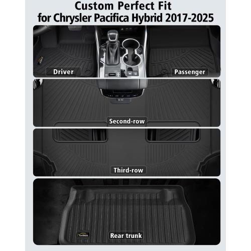 Floor Mats & Cargo Liner Custom for Chrysler Pacifica 2017-2024 2025 Hybrid 7-Seater Touring (Not for Pinnacle) All Weather TPE Rubber Trunk Mat Automotive Floor Liners for Pacifica 2025 Accessories