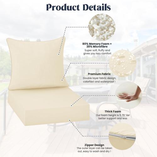 puredown® Outdoor Seat Cushions 24 X 24 X 5.75 Inch, Waterproof & Fade Resistant Patio Furniture Replacement Cushions with Removable Cover for Chair, Sofa, Couch, Wicker, Beige