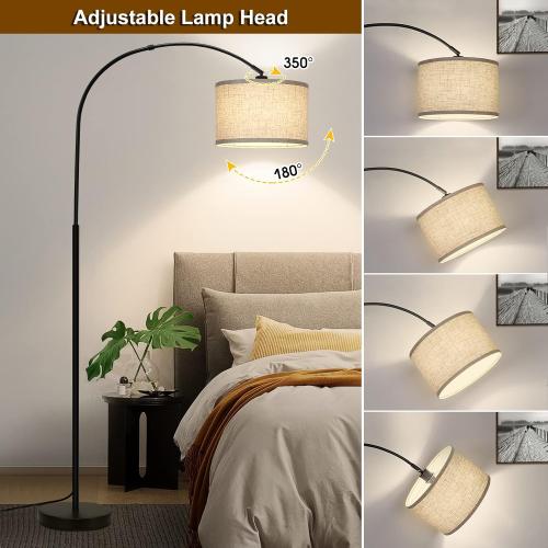 Seaside village Arc Floor Lamps for Living Room, Modern Standing Lamp with Adjustable Hanging Drum Shade, Tall Pole Lamp with Foot Switch, Over Couch Arched Reading Light for Bedroom, Office (Black)