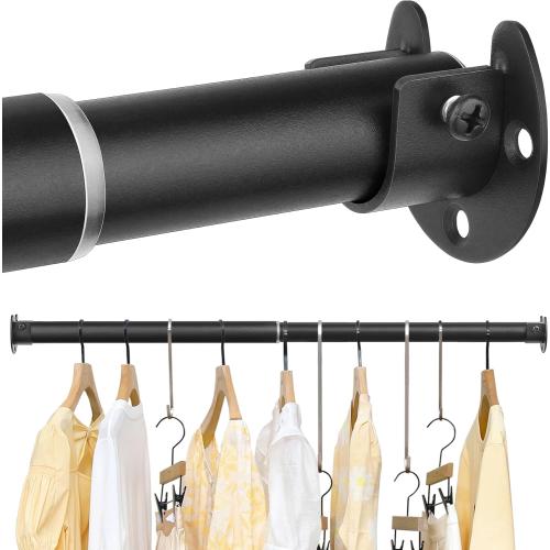 FIRJOY Closet Rods for Hanging Clothes - Heavy Duty, Length Adjustable (Black, 66.5 - 76)
