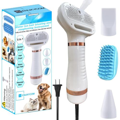 300W Quiet Pet Blow Dryer - Pet Hair Dryer for Small & Medium Dogs and Cats with Removal Comb & Silicone Bath Massage Brush for Home Grooming -Mist/Spray/Steam Brush for Cat & Dog