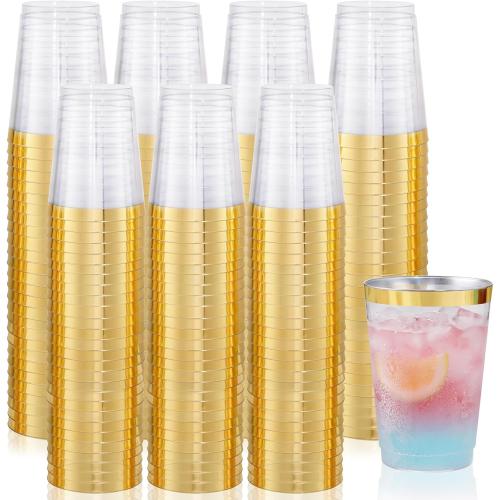 supernal 200pcs Gold Plastic Cups,Hard Plastic 10oz Party Cups,Disposable Cups for Picnics, Barbecues, Camping Trips, and Beach Parties,Weddings