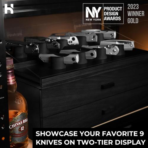 Holme & Hadfield Premium Knife Display Case for up to 50 Knives – Extra Large Handcrafted Wooden Pocket Knife Organizer for Collections – Birthday Gift for EDC Collectors – Luxury Built to Last