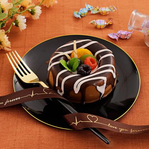 I00000 144Pcs Black and Gold Dessert Plate Set, Including 72Pcs Black and Gold Plastic Plates 7.5 and 72Pcs Disposable forks 8.5, Fancy Salad Plates with Gold Rim for Thanksgiving and Party